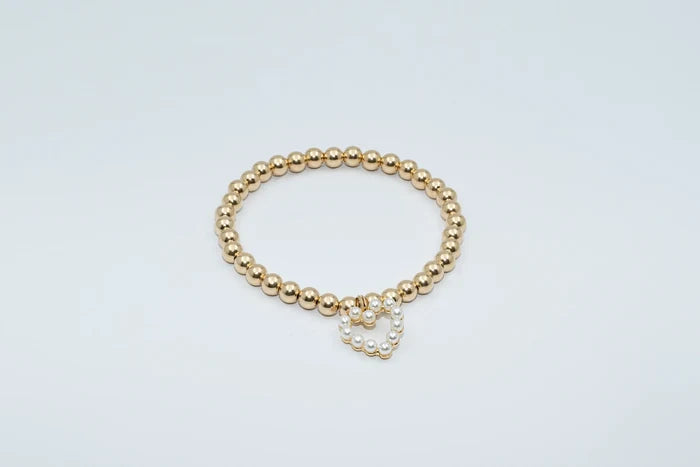 *5mm 14K Gold Filled Pearl Heart Charm Bracelet*