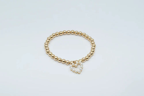*5mm 14K Gold Filled Pearl Heart Charm Bracelet*