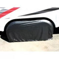 Black ADCO Double Axle Tyre Gard RV Tire Cover Installed on Tandem Wheels - Side View | United RV Parts