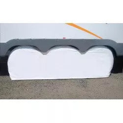 White Vinyl ADCO Triple Axle Tyre Gard Installed on RV - Front View | United RV Parts
