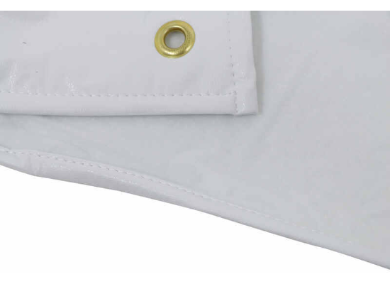 White Vinyl RV Tire Cover Corner Detail with Brass Grommet - Close-Up | United RV Parts