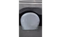 Silver Diamond Plate Vinyl RV Tire Cover Installed on Wheel - Front View | United RV Parts