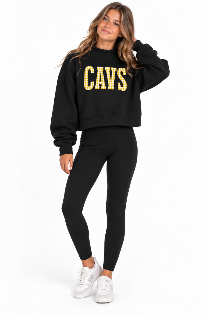 ADULT Cavaliers Gingham Crop Mock Neck Sweatshirt