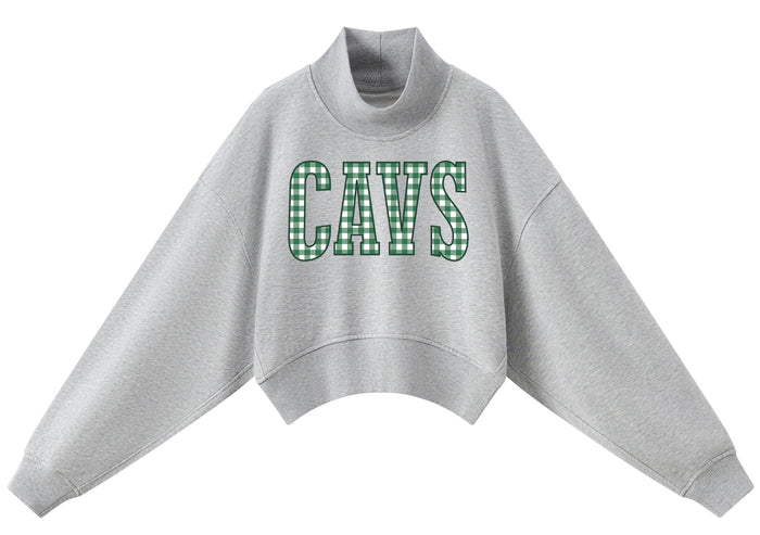 ADULT Cavaliers Green Gingham Crop Mock Neck Sweatshirt
