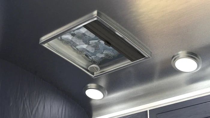 AIRSKIRTS AirLight Skylight Insulator Installed in RV Ceiling - In-Use Context View | United RV Parts
