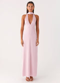 Alicia Satin Halter Maxi Dress - Baby Pink
