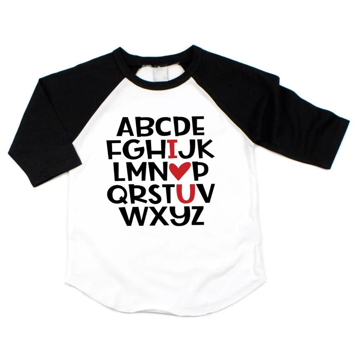 Alphabet Love You Baby Raglan Shirt