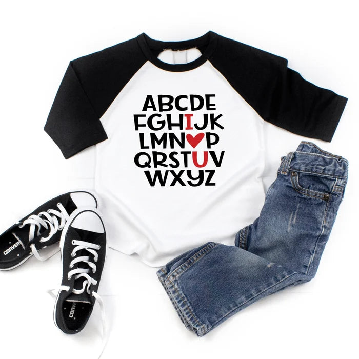 Alphabet Love You Baby Raglan Shirt