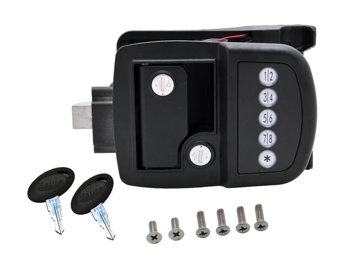 Black Bauer Bluetooth Electric Travel Trailer Lock with Keypad and Installation Hardware | United RV Parts