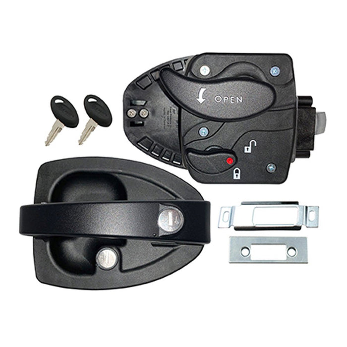 Black AP Products 013-521 Squeeze Door Lock Components - Exploded View | United RV Parts
