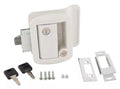 White AP Products 013-571 Travel Trailer Entry Lock Set with Keys & Hardware - Front View | United RV Parts