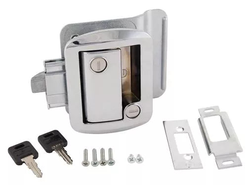 Chrome AP Products 013-572 Travel Trailer Entry Door Lock with Keys & Hardware - Front View | United RV Parts
