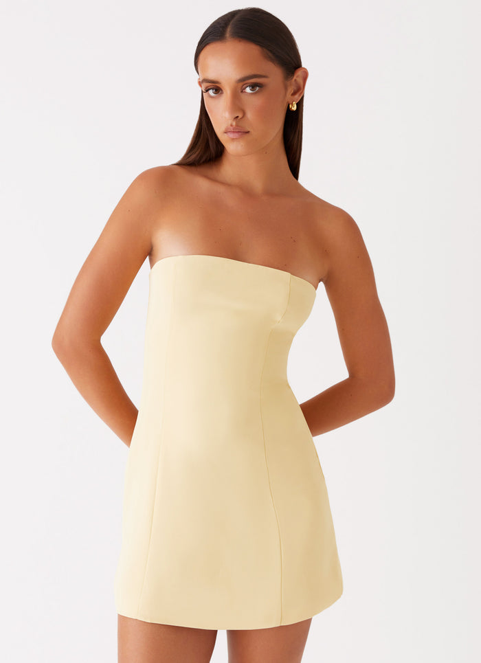 Womens Ayanna Strapless Mini Dress in the colour Yellow in front of a light grey background