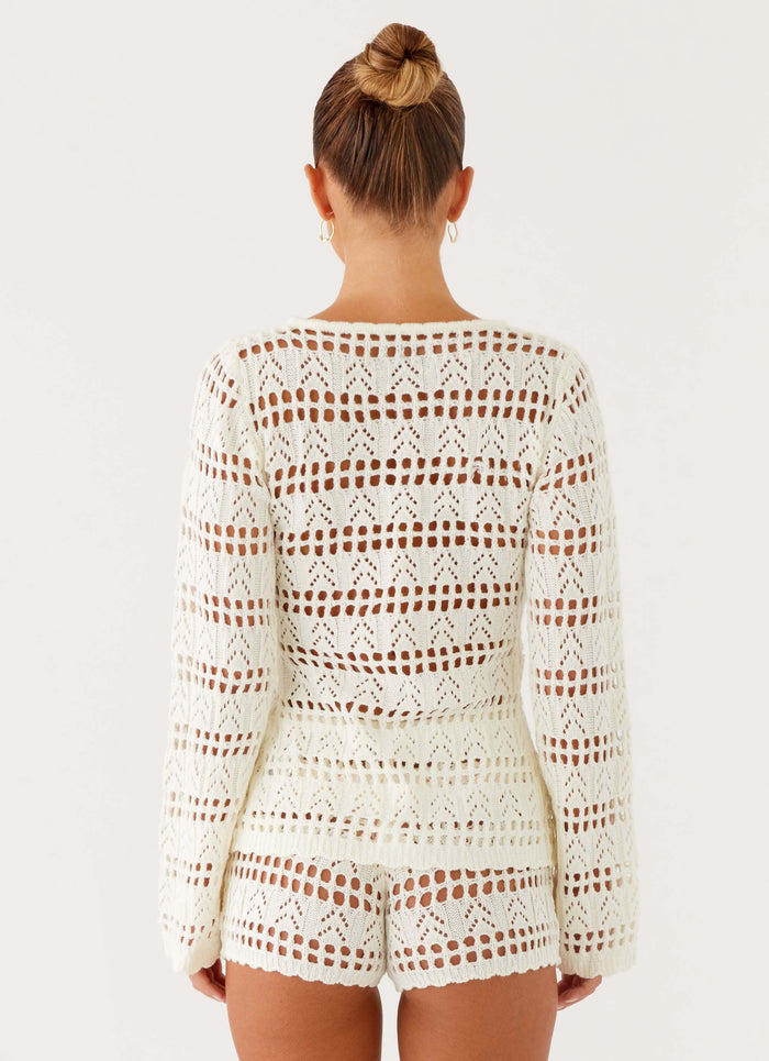 Baylock Crochet Long Sleeve Top White 3 Peppermayo