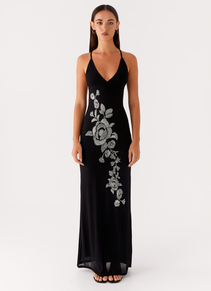 Beki Beaded Mesh Maxi Dress Black 1