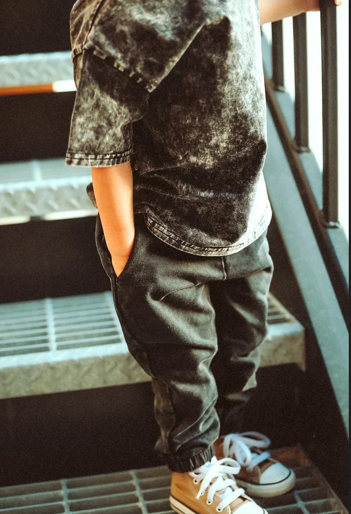 Black Acid Wash Baby Joggers