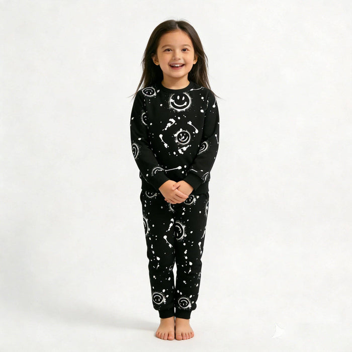 Black All-Over Smiley Jogger Set