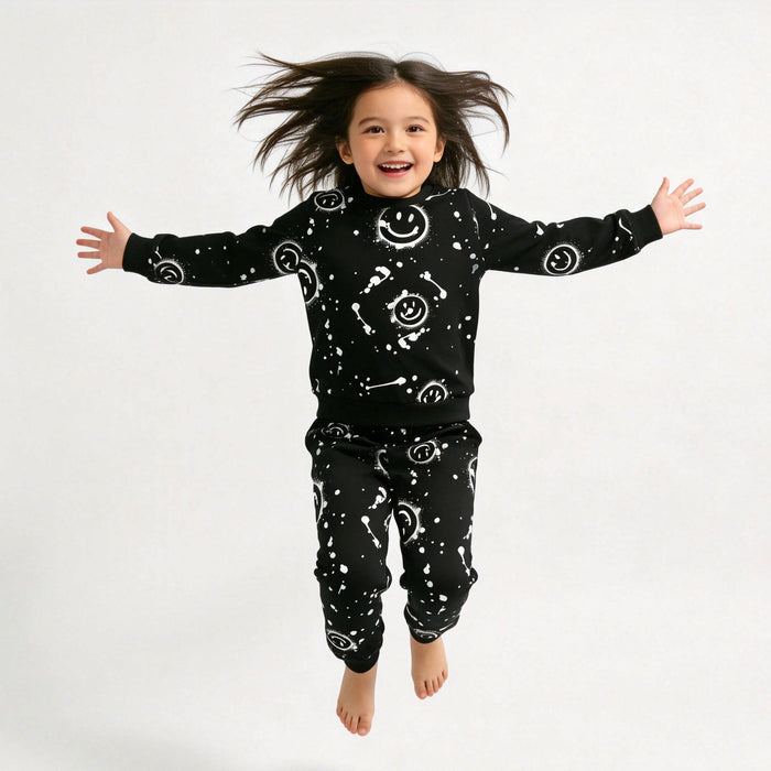 Black All-Over Smiley Jogger Set