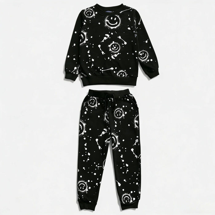 Black All-Over Smiley Jogger Set