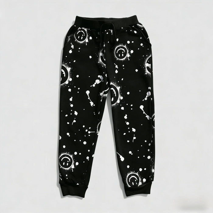 Black All-Over Smiley Jogger Set