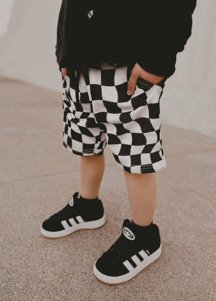 Black Checker Mesh Shorts