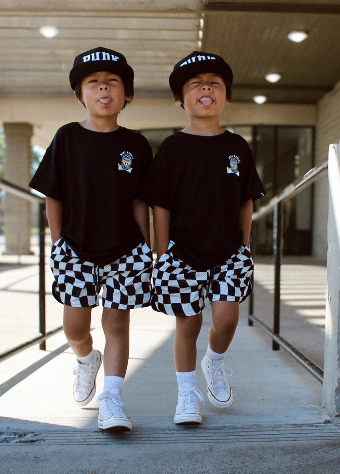 Black Checker Mesh Shorts