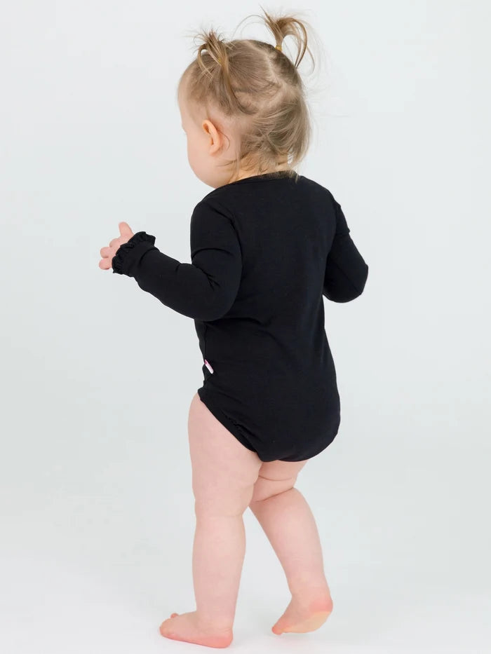Black Knit Long Sleeve Ruffle Bodysuit