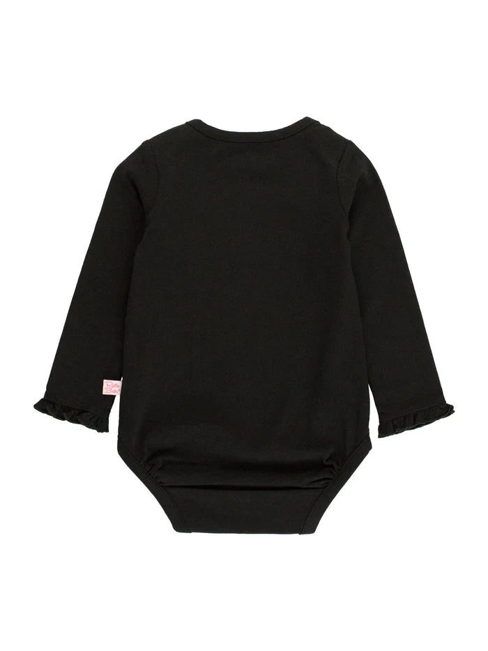 Black Knit Long Sleeve Ruffle Bodysuit