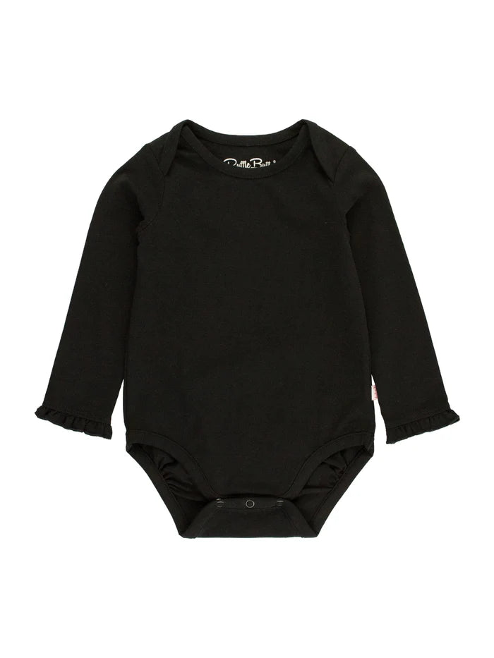 Black Knit Long Sleeve Ruffle Bodysuit