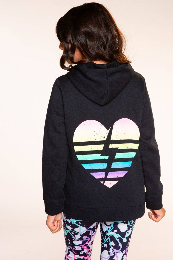 Black Rainbow Heart Bolt Cloud Soft Zip Hoodie