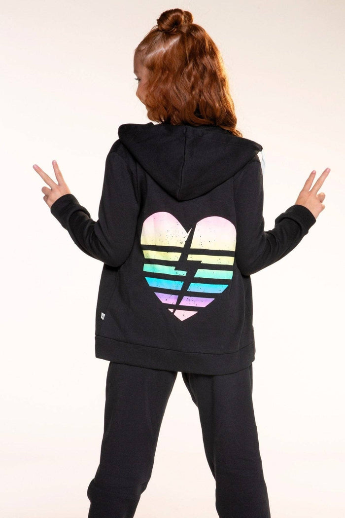 Black Rainbow Heart Bolt Cloud Soft Zip Hoodie