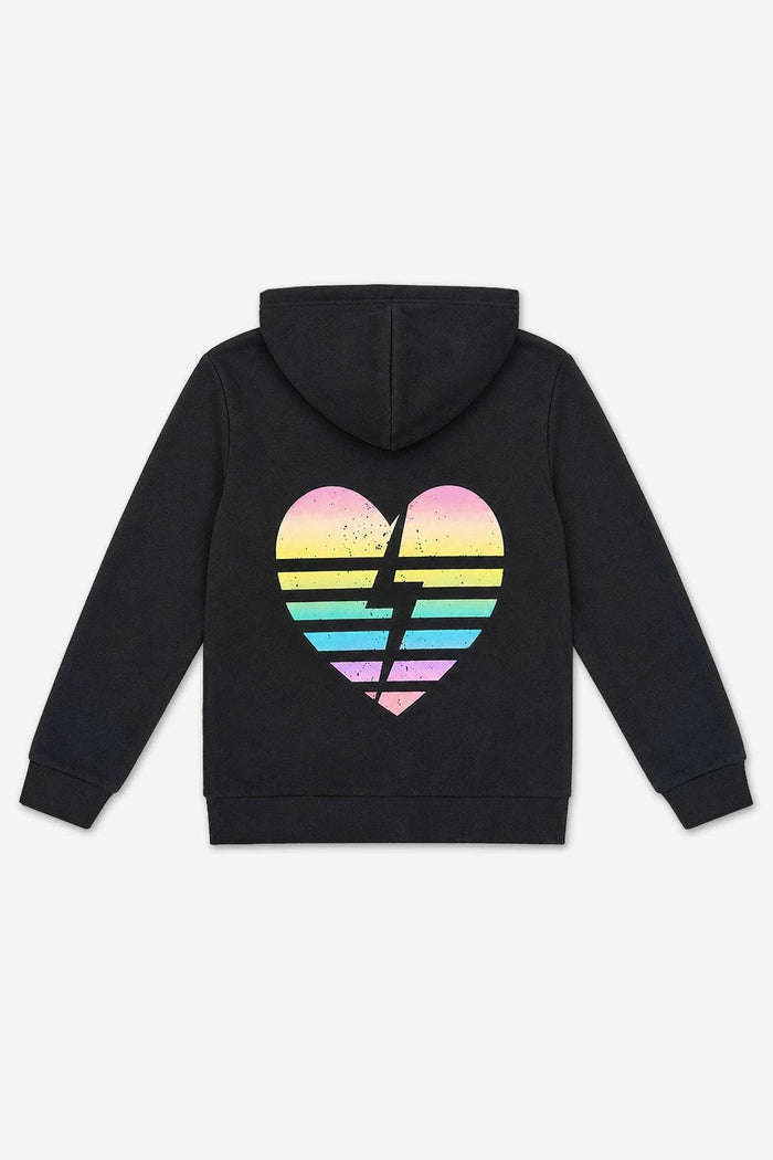 Black Rainbow Heart Bolt Cloud Soft Zip Hoodie