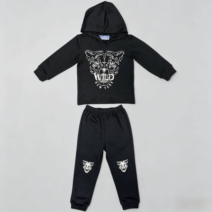 Black Wild French Terry Hoodie & Jogger Set