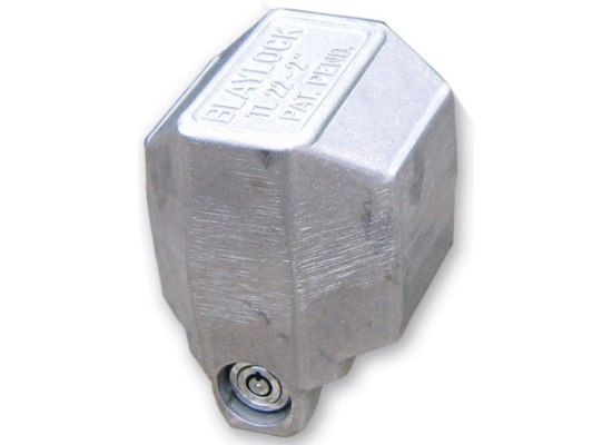 Silver Aluminum Bulldog Coupler Lock - Top View Showing Blaylock Logo | United RV Parts