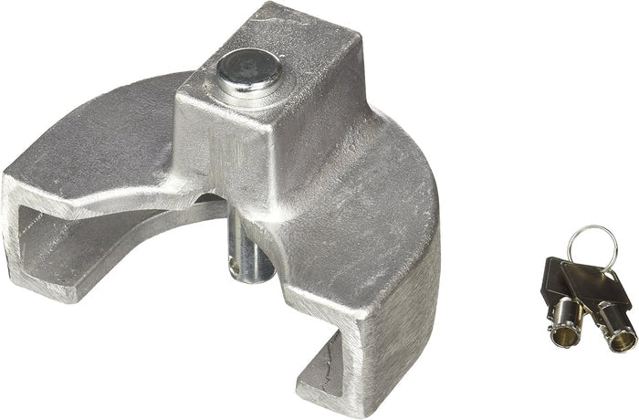 Silver Cast Aluminum Trailer Coupler Lock with Keys - Front View | United RV Parts