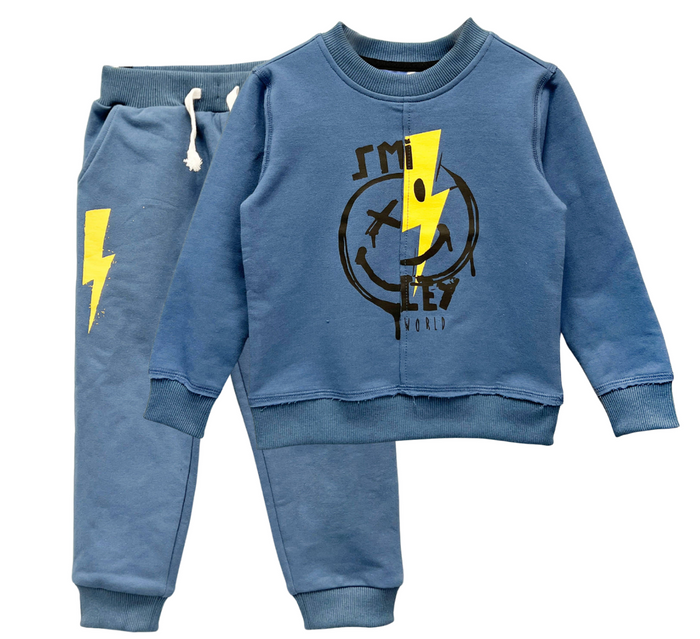Blue Lightning Bolt Knit Jogger Set