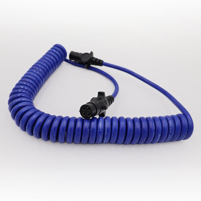 Blue Ox BX8861 4 Wire Coiled Cable Extension Blue Silicone Jacket - Angled View | United RV Parts