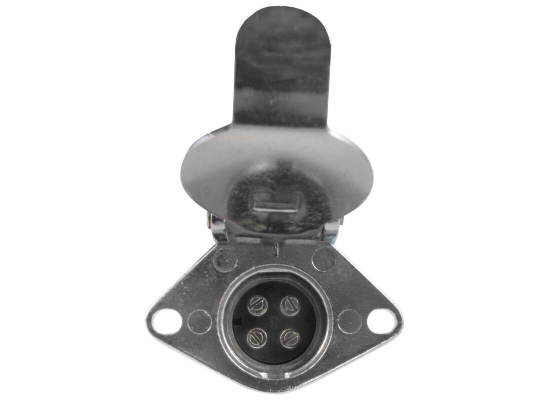 Blue Ox BX8861 Chrome 4-Wire Socket Adapter Front View with Mounting Bracket | United RV Parts