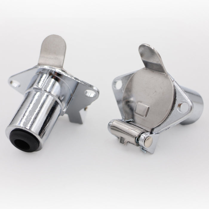 Blue Ox BX8861 Chrome 4-Wire Plug and Socket Adapter Set - Angled Detail View | United RV Parts