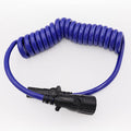 Blue Coiled 7-Way to 6-Way Electrical Cable with Black Connectors - Full View | United RV Parts