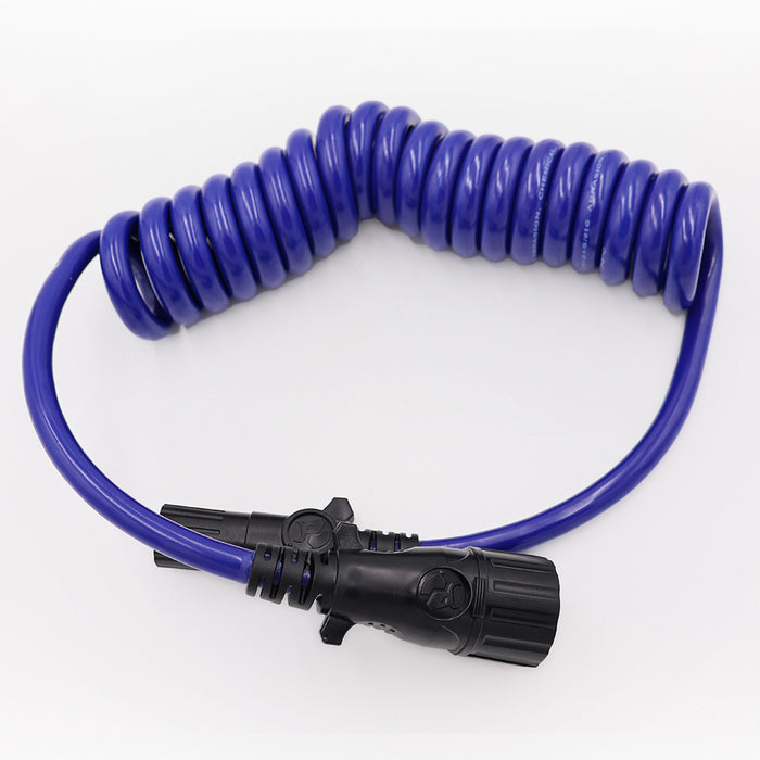 Blue Coiled 7-Way to 6-Way Electrical Cable with Black Connectors - Full View | United RV Parts