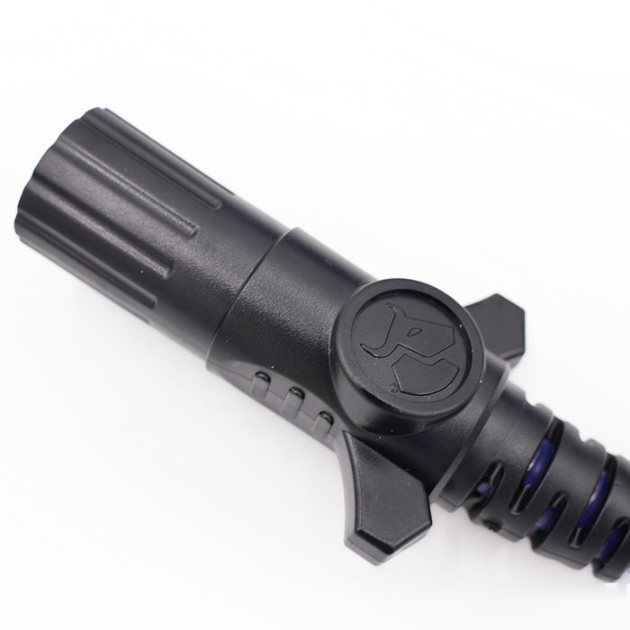 Black 7-Way RV Blade Connector with Blue Ox Logo - Close-up | United RV Parts