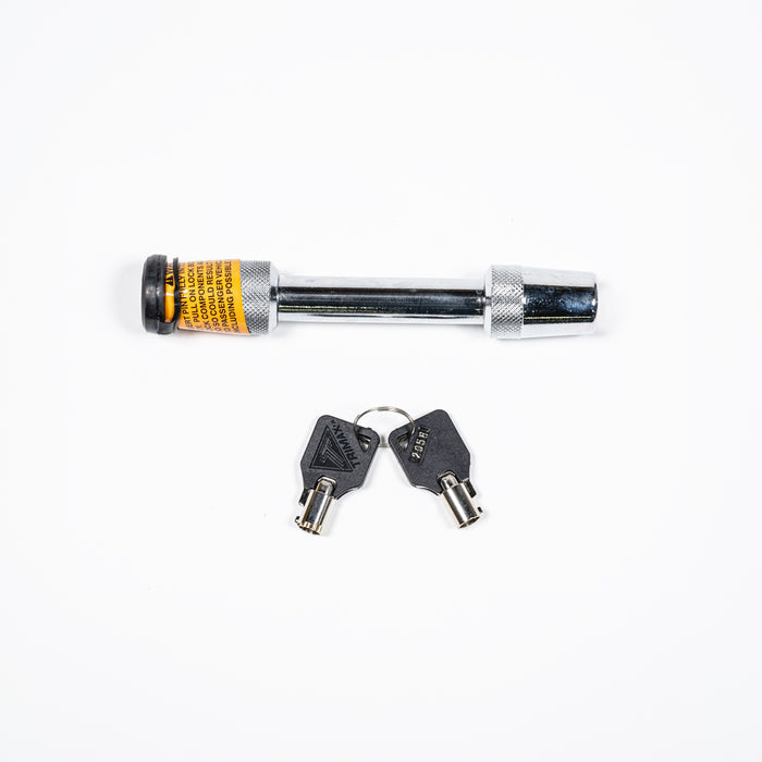 Blue Ox BX8858 Class III Hitch Lock with Warning Label and Two Keys - Flat Lay | United RV Parts