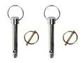 Blue Ox BX88219 1/2" Self-Retaining Pin Kit - 2 Pins with Rings, Front View | United RV Parts