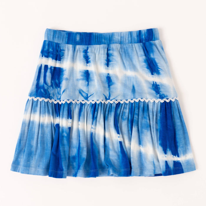 Blue Tie Dye Crochet Trim Skirt