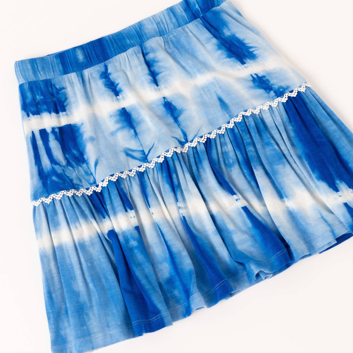 Blue Tie Dye Crochet Trim Skirt