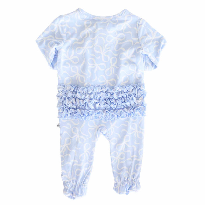 Blue-tiful Bows Ruffle Zipper Footie