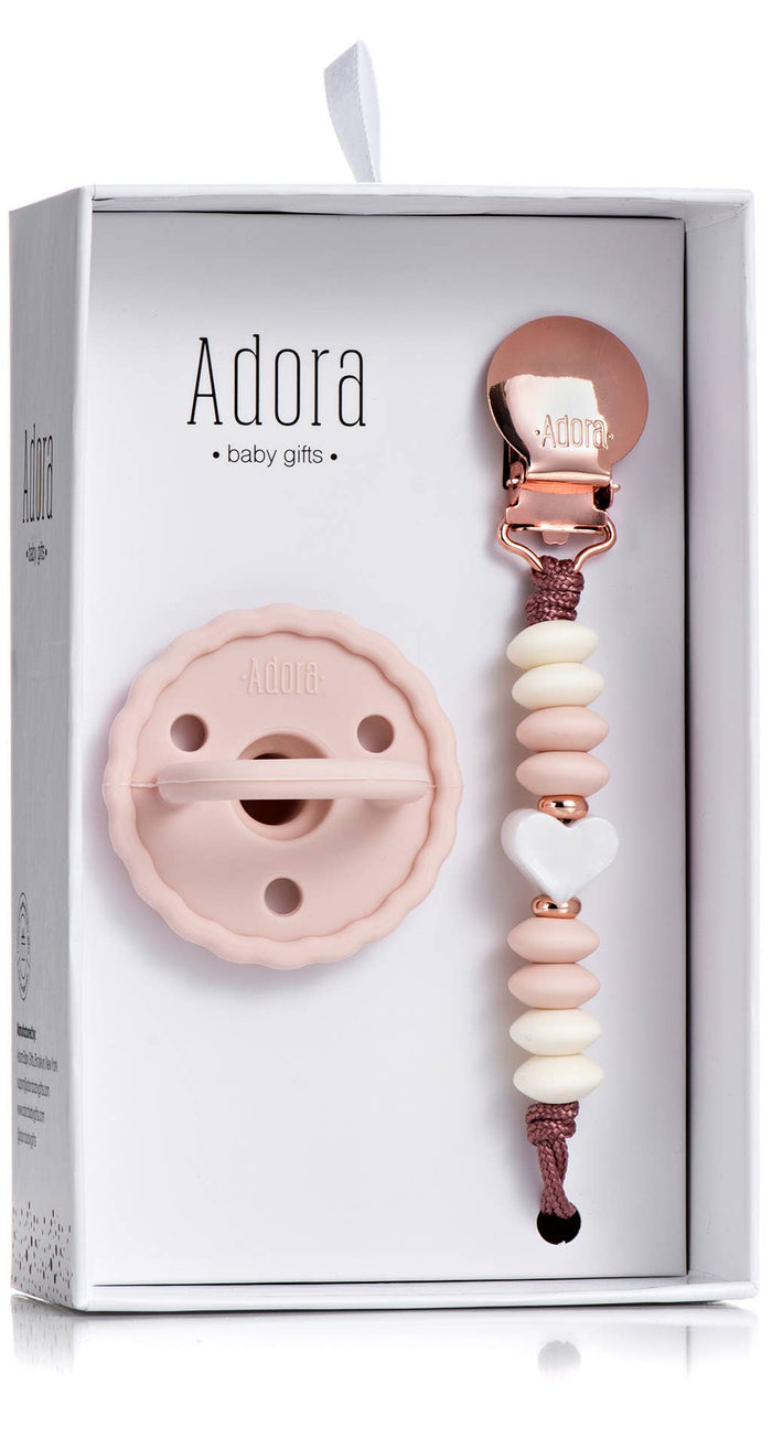 Blush Heart Pacifier Clip Set