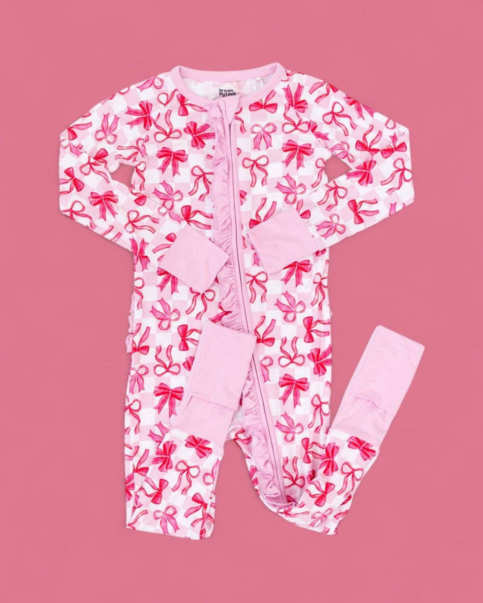 Bow Checkered Charm Dream Ruffle Romper