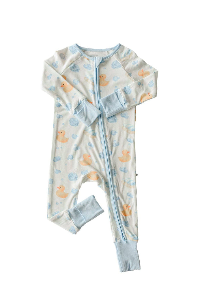 Bubble Duckies Blue Convertible Bamboo Zip Romper